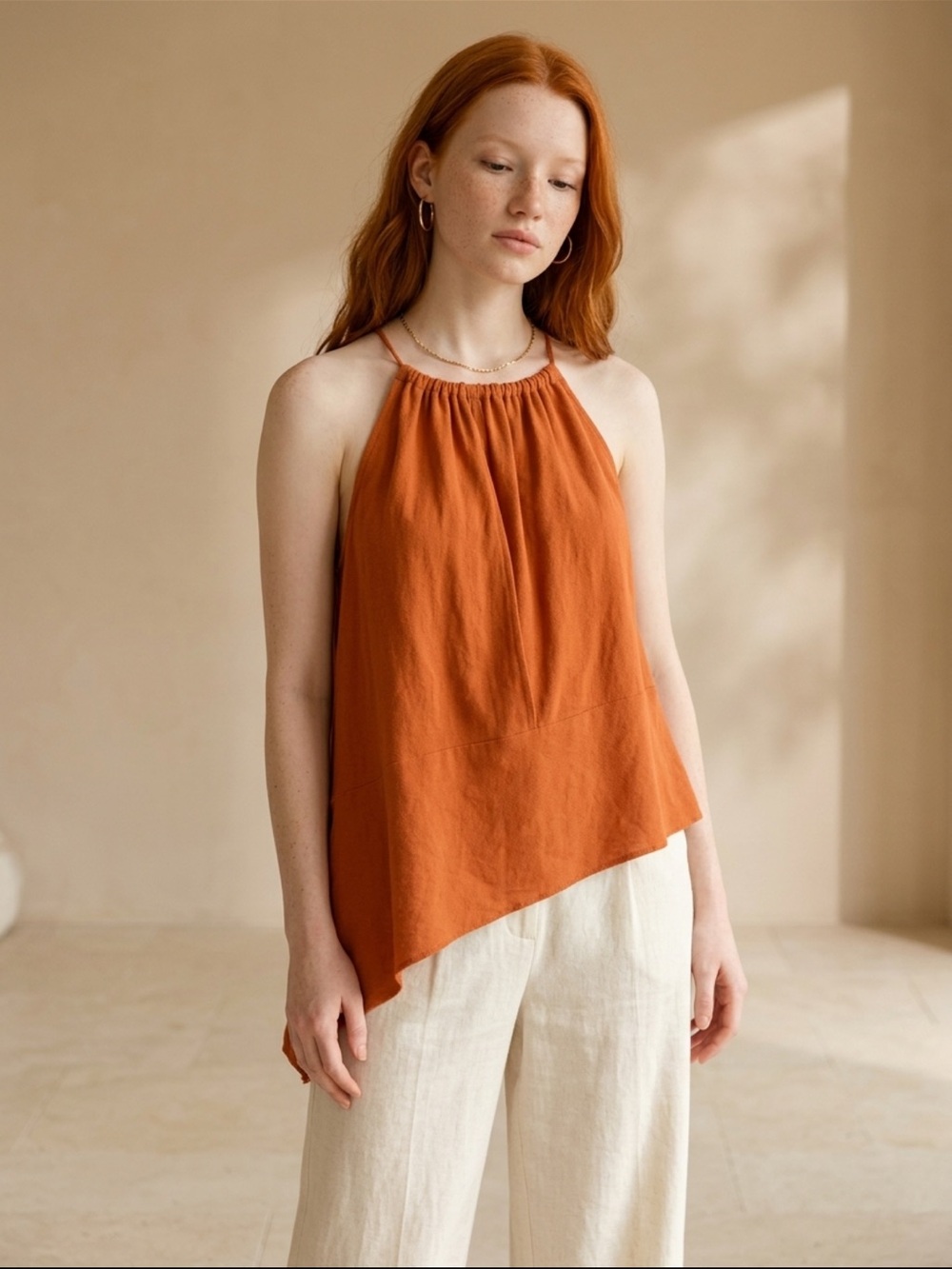 Zara Burnt Orange Halter Backless Flowy Cami Top M